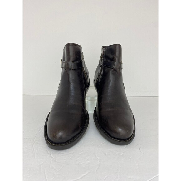 Born Boot Sz7 M Short Boots Brown Leather Women D86123 Brass Colored Buckle - Picture 3 of 8